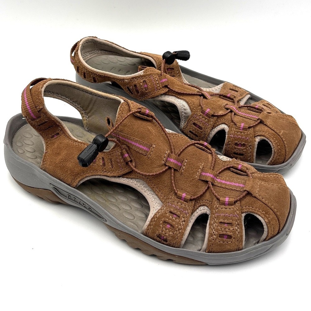 Privo by Clarks Womens Brown Suede Bungee Fisherman Sandals 8M 61393 Pink Accent
